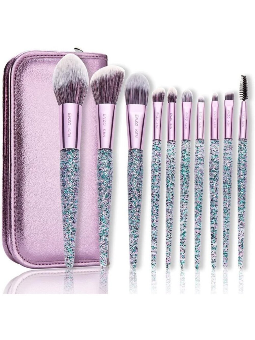 Vegan Glitter Makeup Brushes Set with Case | Colorful Professional Cosmetic